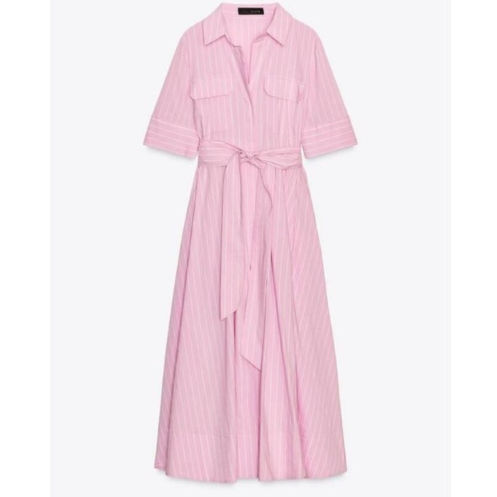 Zara Poplin Shirt Dress ZW Collection Pink Medium - Picture 6 of 7